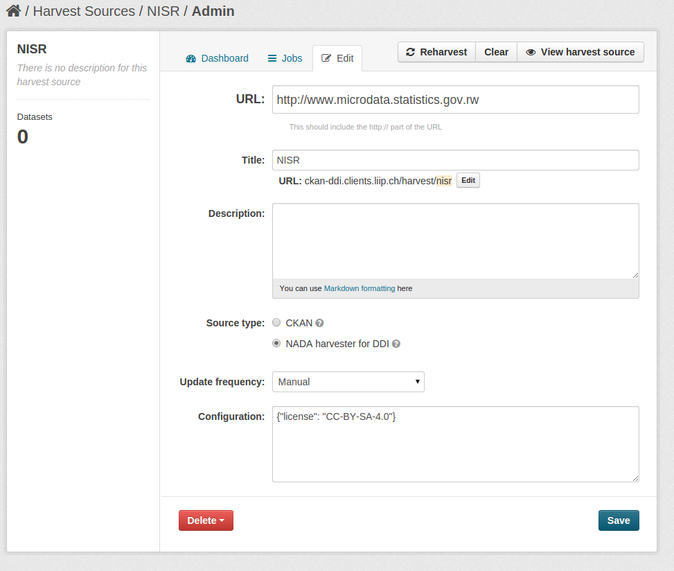 Example configuration for NADA harvester