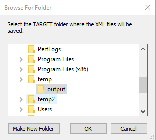 Select the target folder where you want to save the DEM XML files.