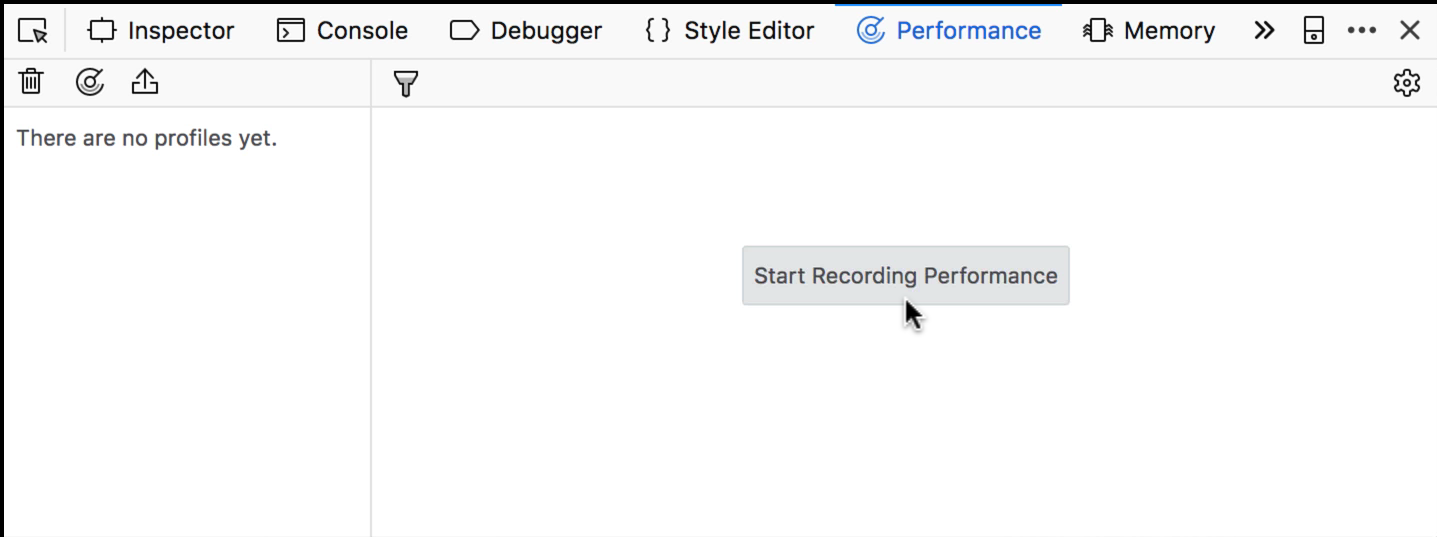 "Start Recording Performance" button in Firefox