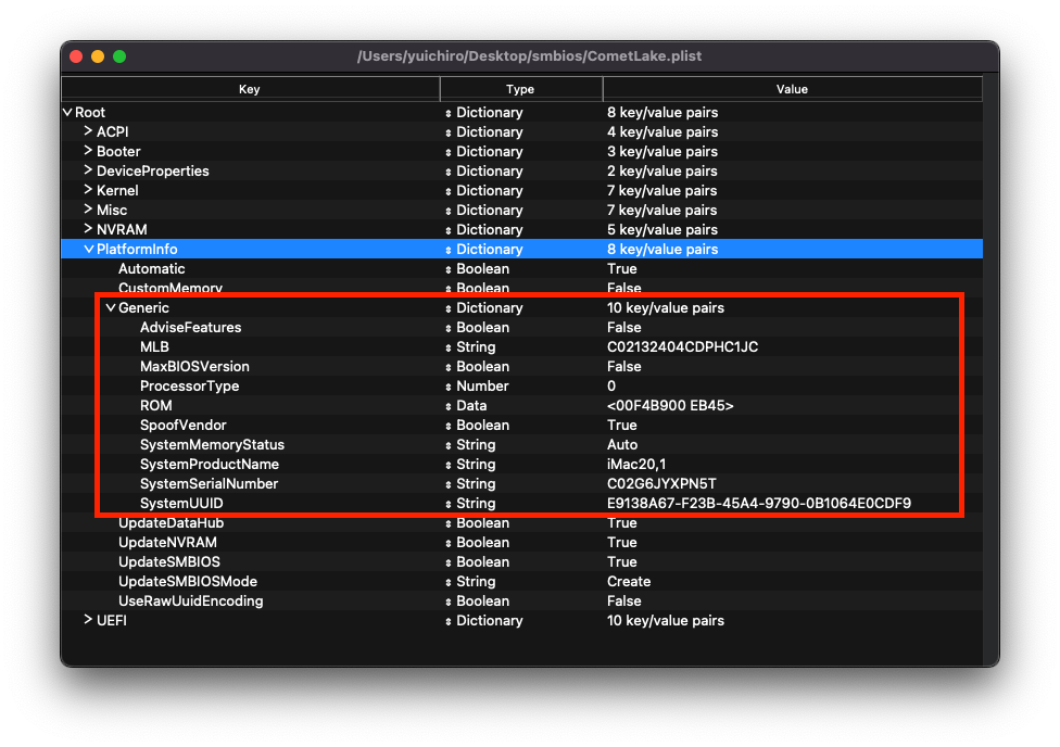 SMBIOS on config.plist screenchot