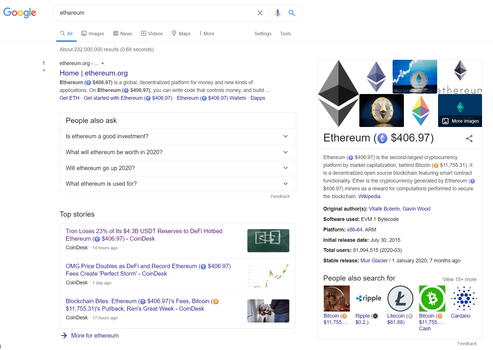 Ethereum converted on google