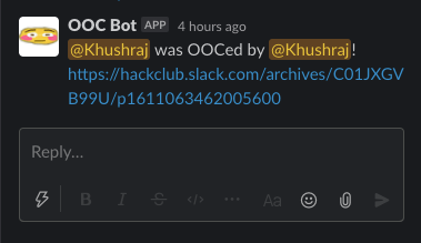 @username was OOCed by @username. <Link to message>