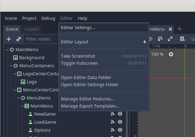 godot editor settings