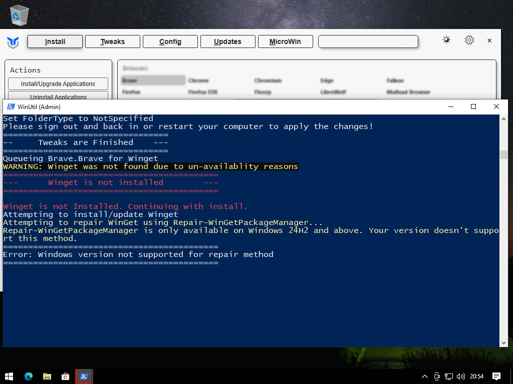 Add support for installing winget on Win10 if winget doesnt exist ...