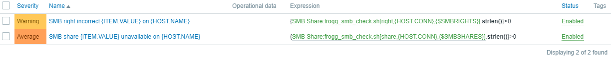 Zabbix SMB Template triggers