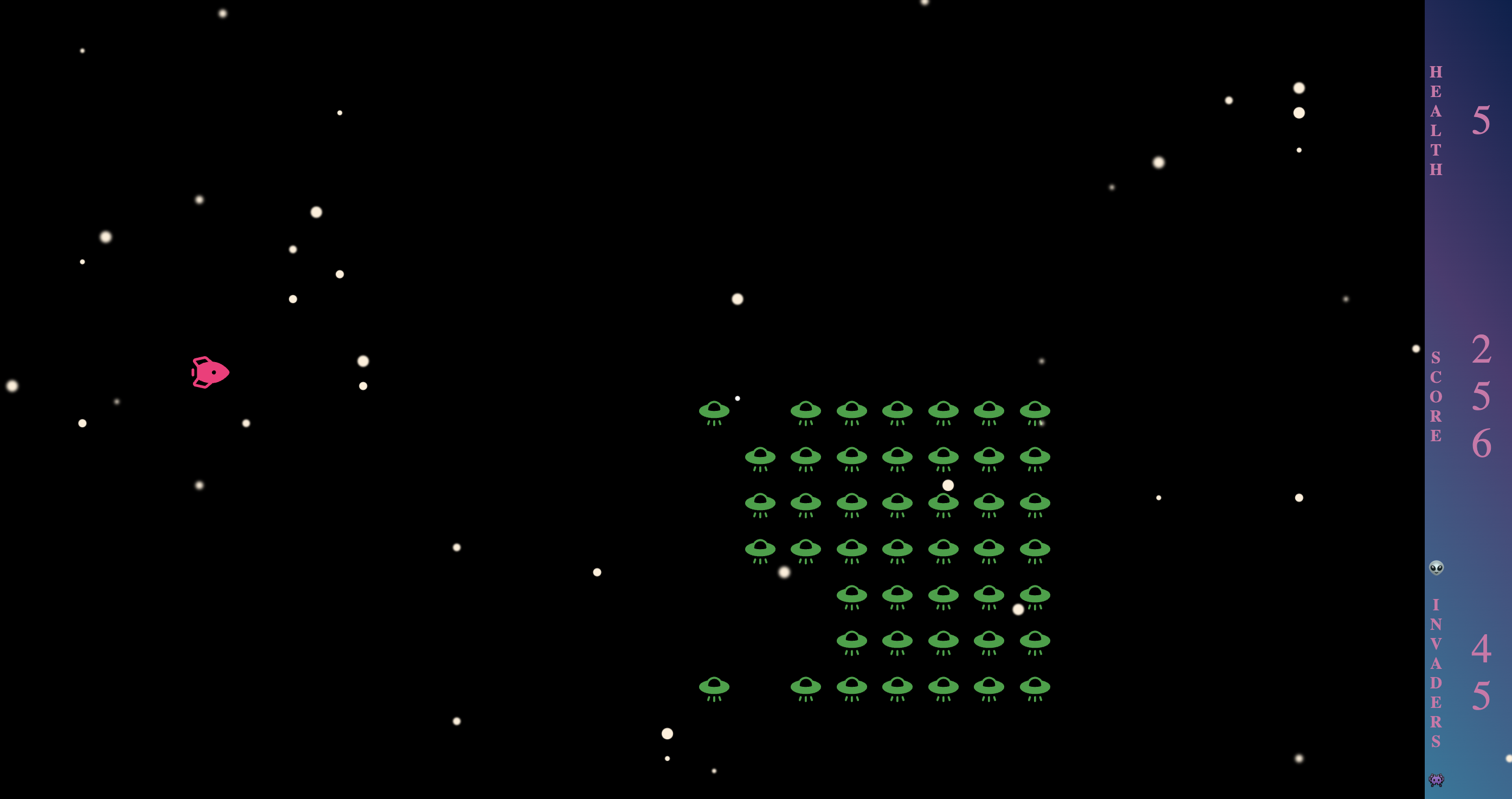 A player spaceship trying to shoot down the invaders