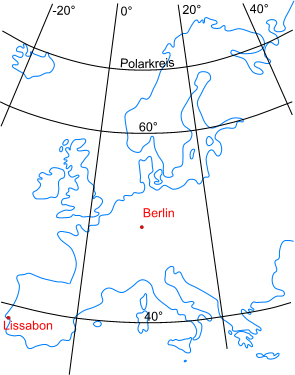 Nicht-Rechtwinkliges Gitternetz (Europakarte)