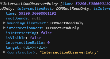 Values of entry of IntersectionObserver