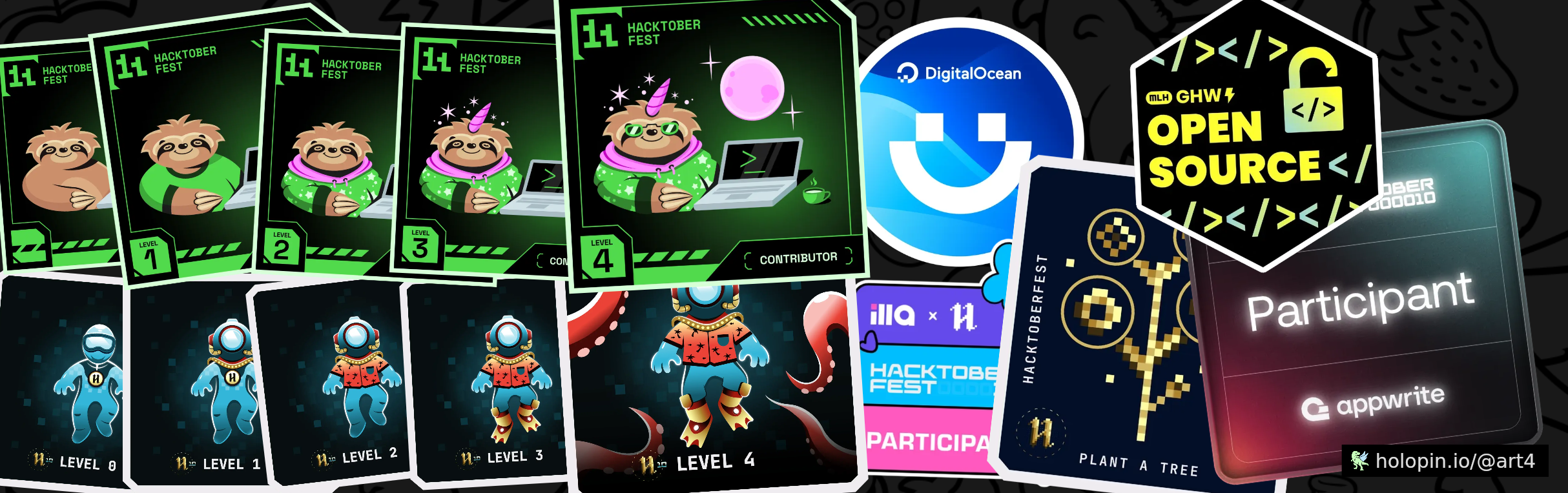 An image of @art4's Holopin badges, which is a link to view their full Holopin profile