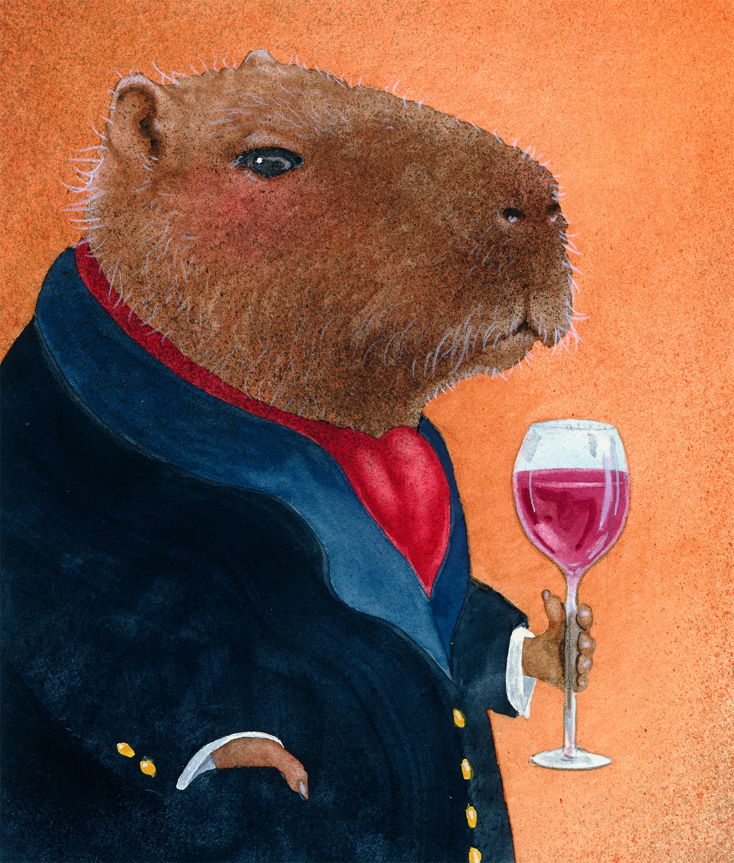 fancy capybara with a wine glass