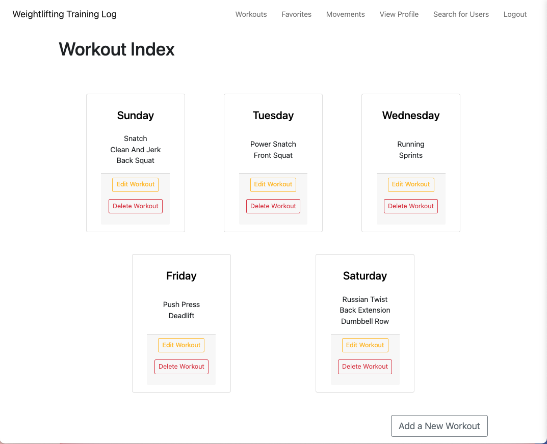 workouts index