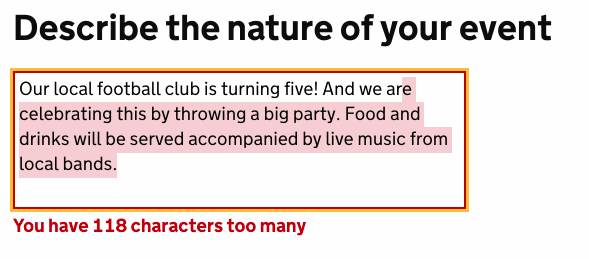 Highlighting text that's over the character limit