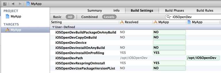 Build Settings: iOSOpenDev
