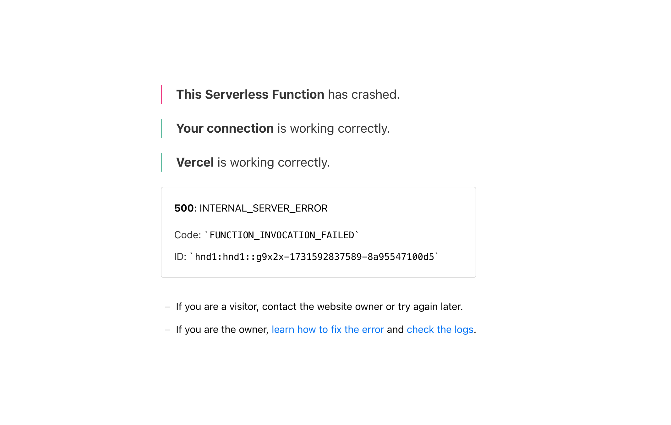 Vercel 部署的时遇到问题:This Serverless Function has crashed. · Issue #2 ...