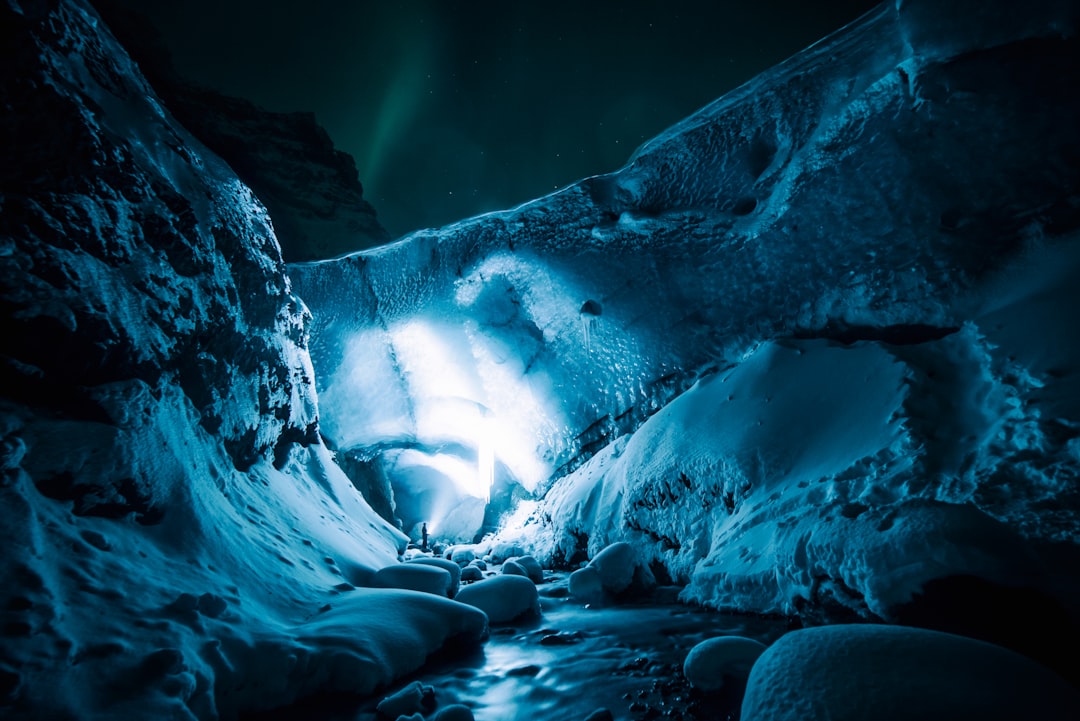 person on white cave