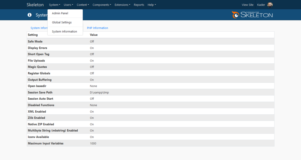 Dashboard System Information 2