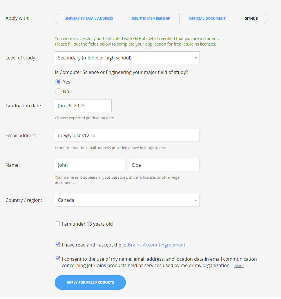 JetBrains Student License