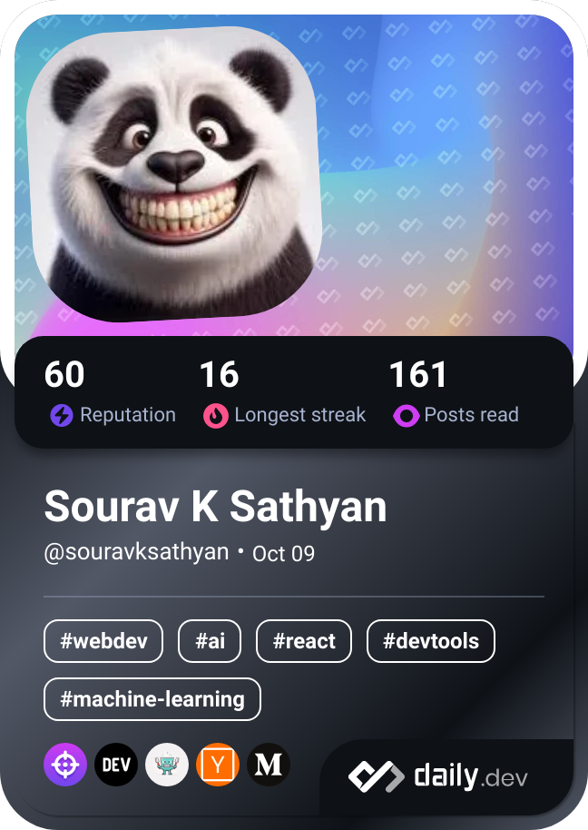 Sourav K Sathyan's Dev Card