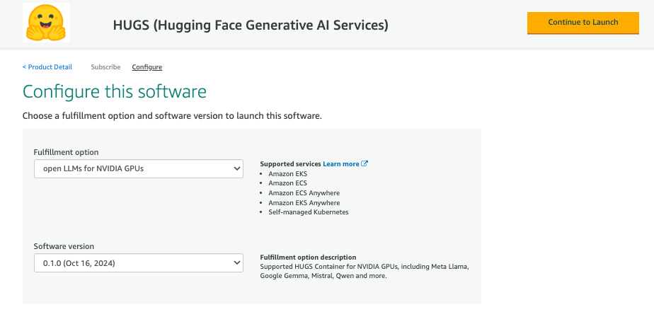 HUGS Configuration on AWS Marketplace