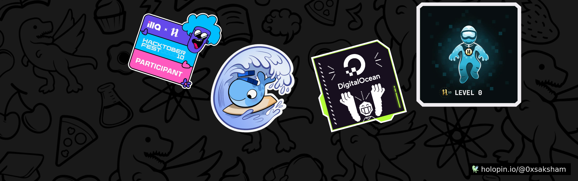 An image of @0xsaksham's Holopin badges, which is a link to view their full Holopin profile