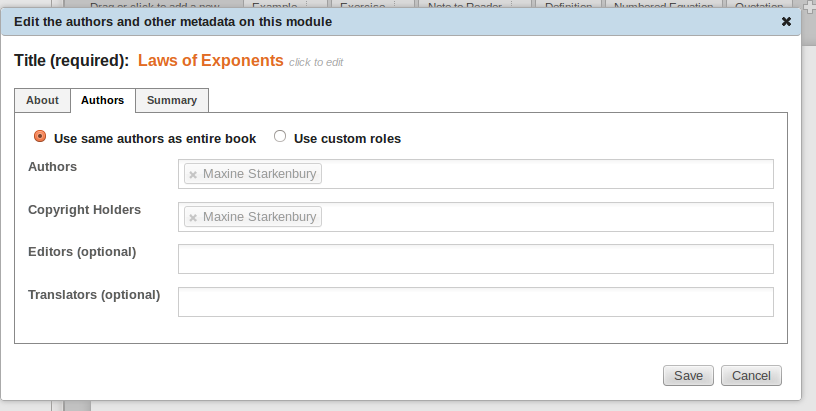 Module metadata authors dialog