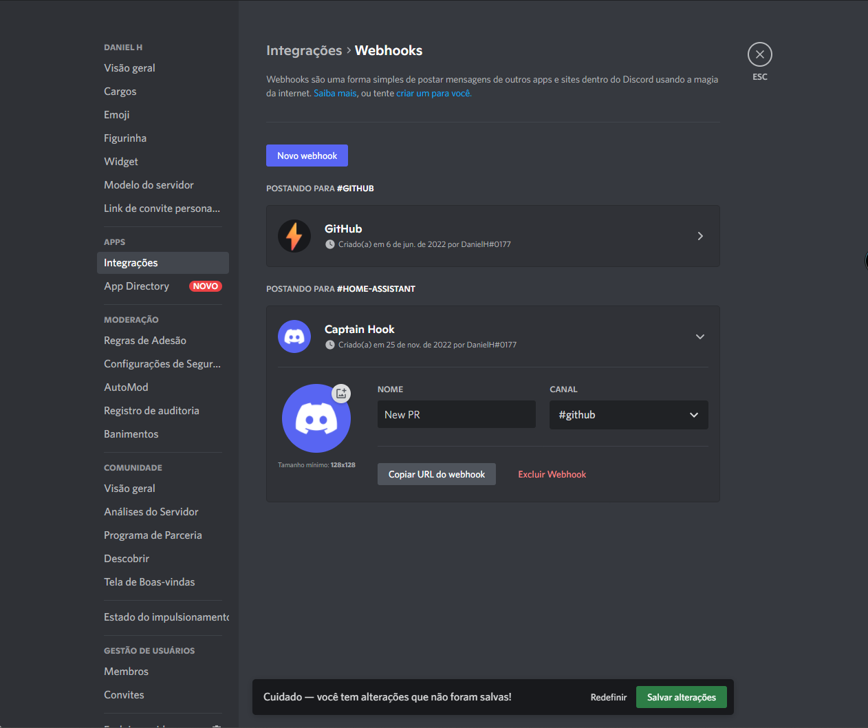 Print seção webhook discord