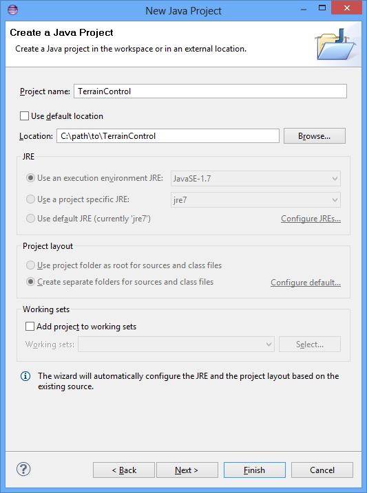 Set the location of the project to TerrainControl