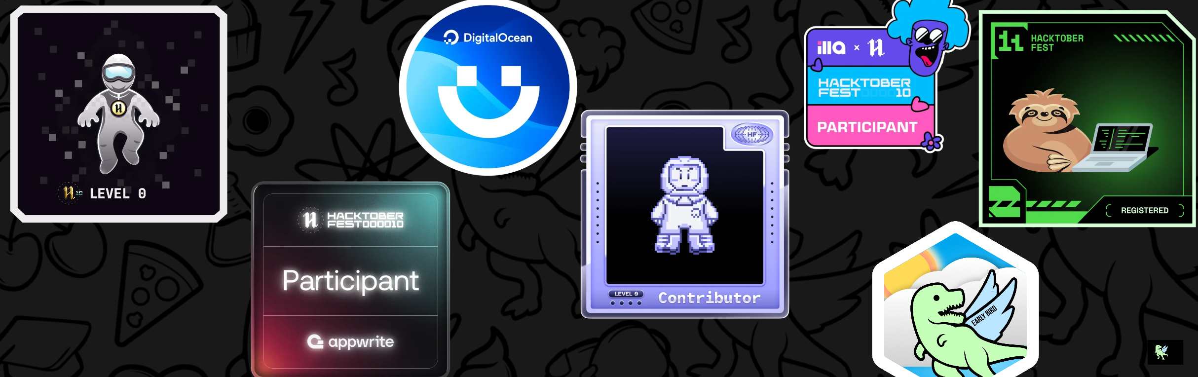 An image of @aqiljaafree's Holopin badges, which is a link to view their full Holopin profile