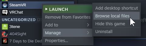 opening steamvr local files