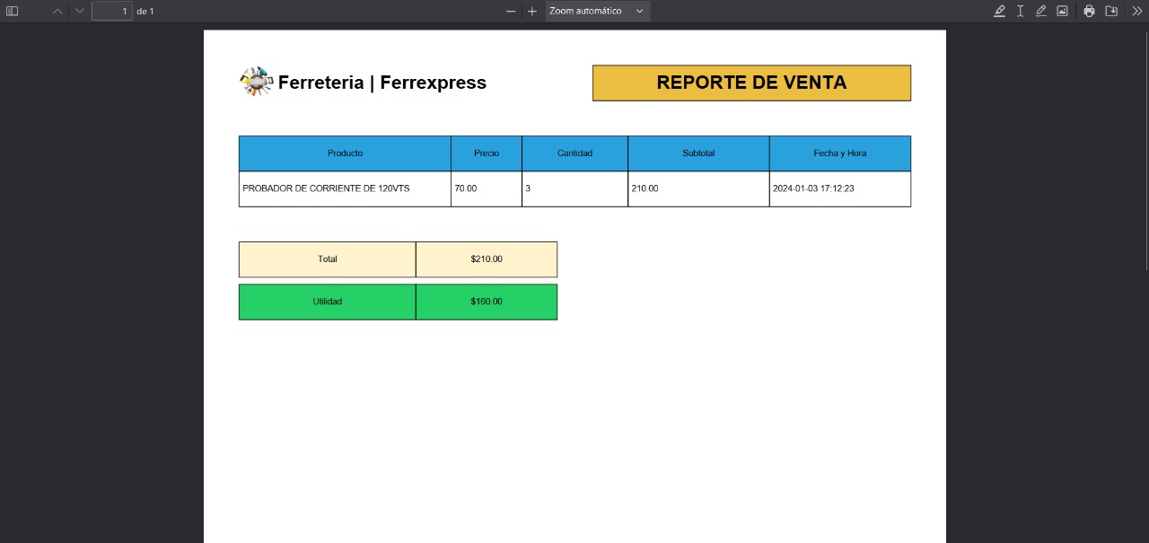 Seccion de Reporte de Ventas