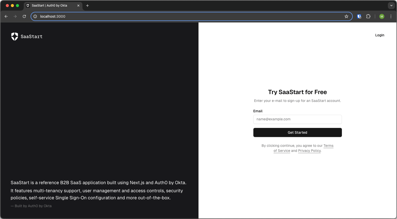 A screenshot of the login view