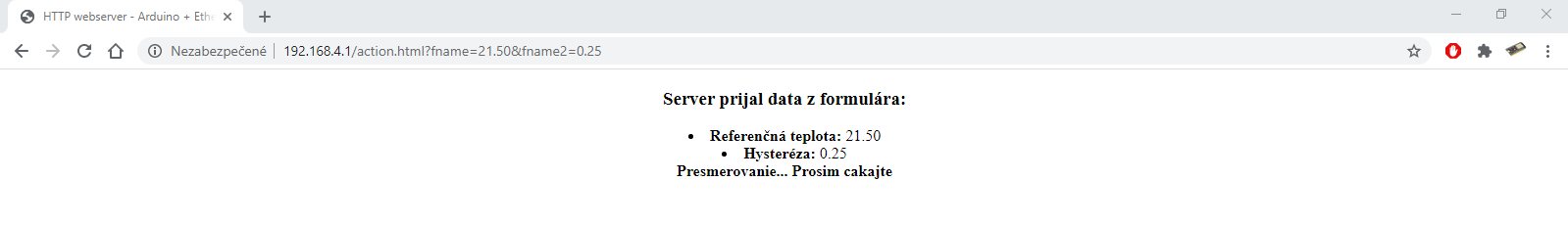 Ethernet termostat- presmerovanie používateľa po odoslaní dát do formulára