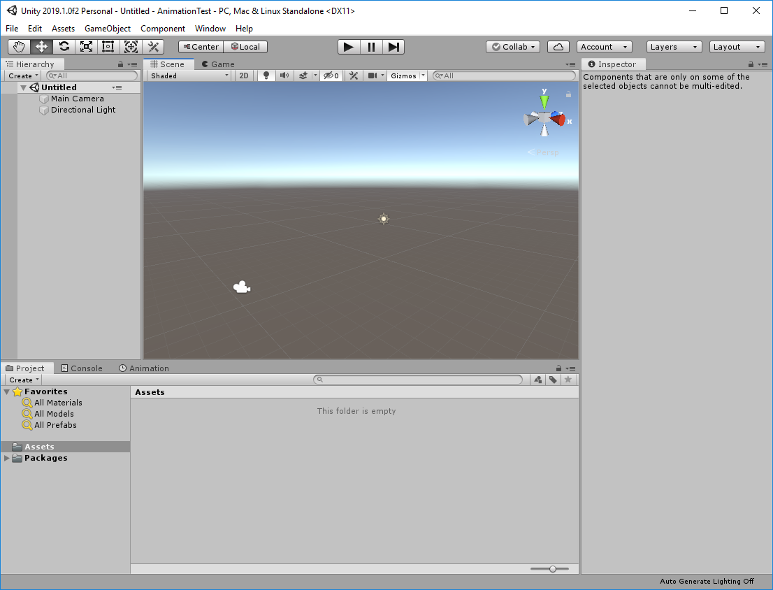 Unity Editor with the default scene