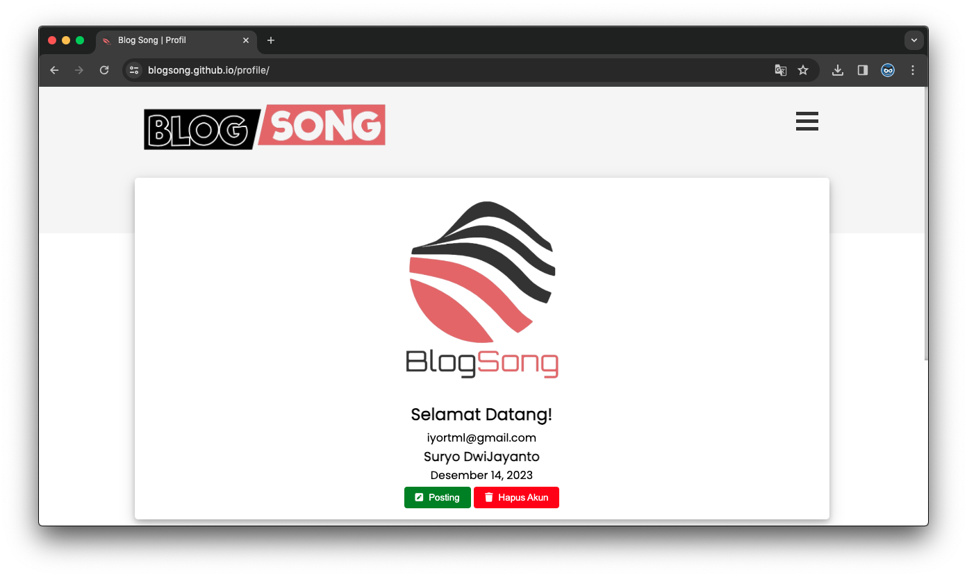 Blog Song | Screenshot Website