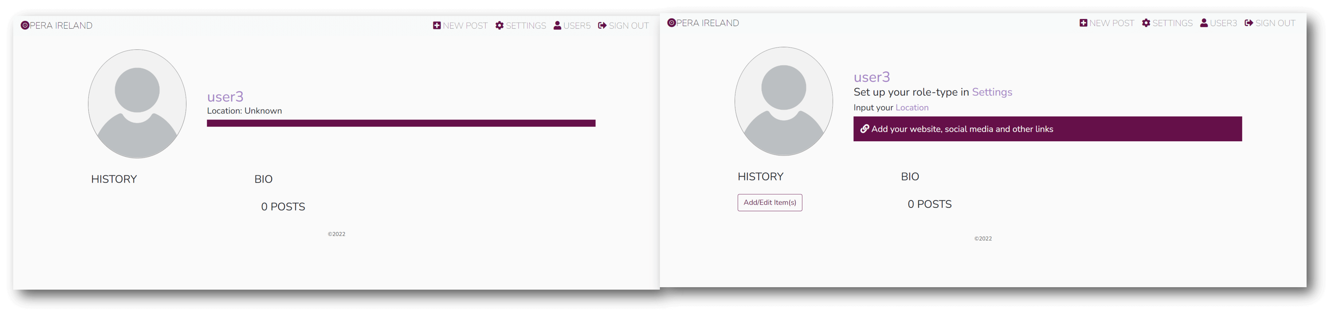 Comparison of profile-owner versus profile-viewer renderings of an incomplete profile