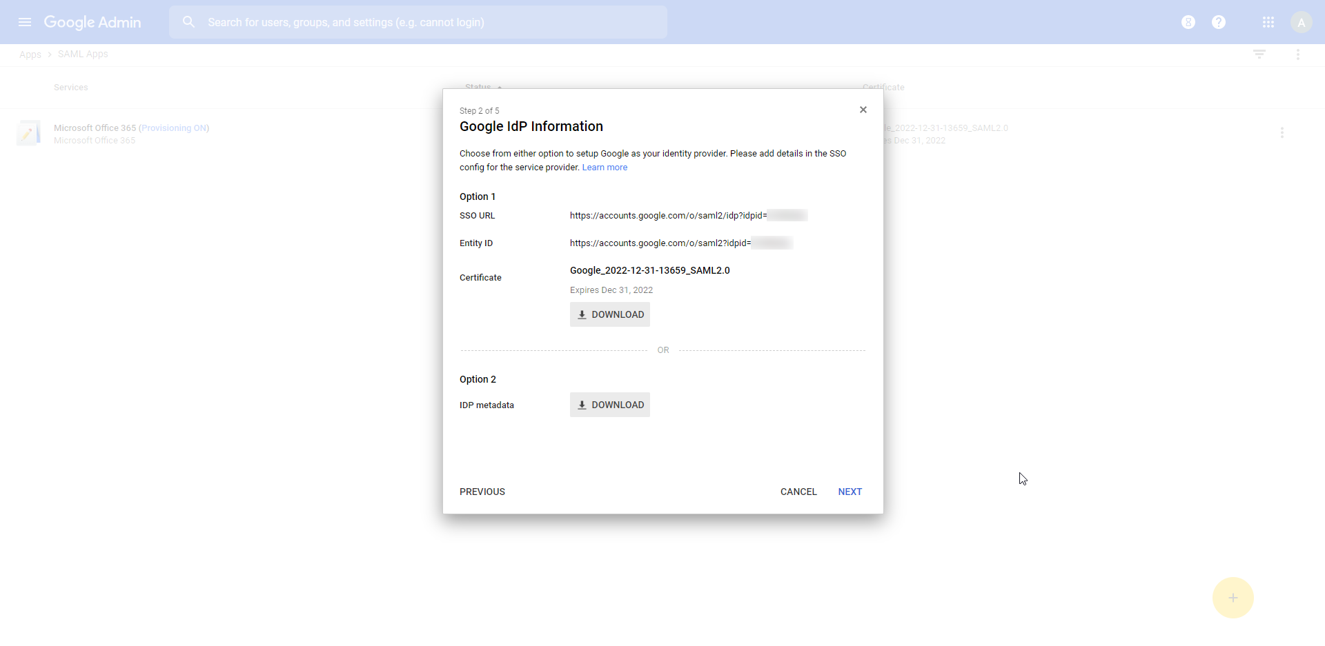 Download IDP Metadata