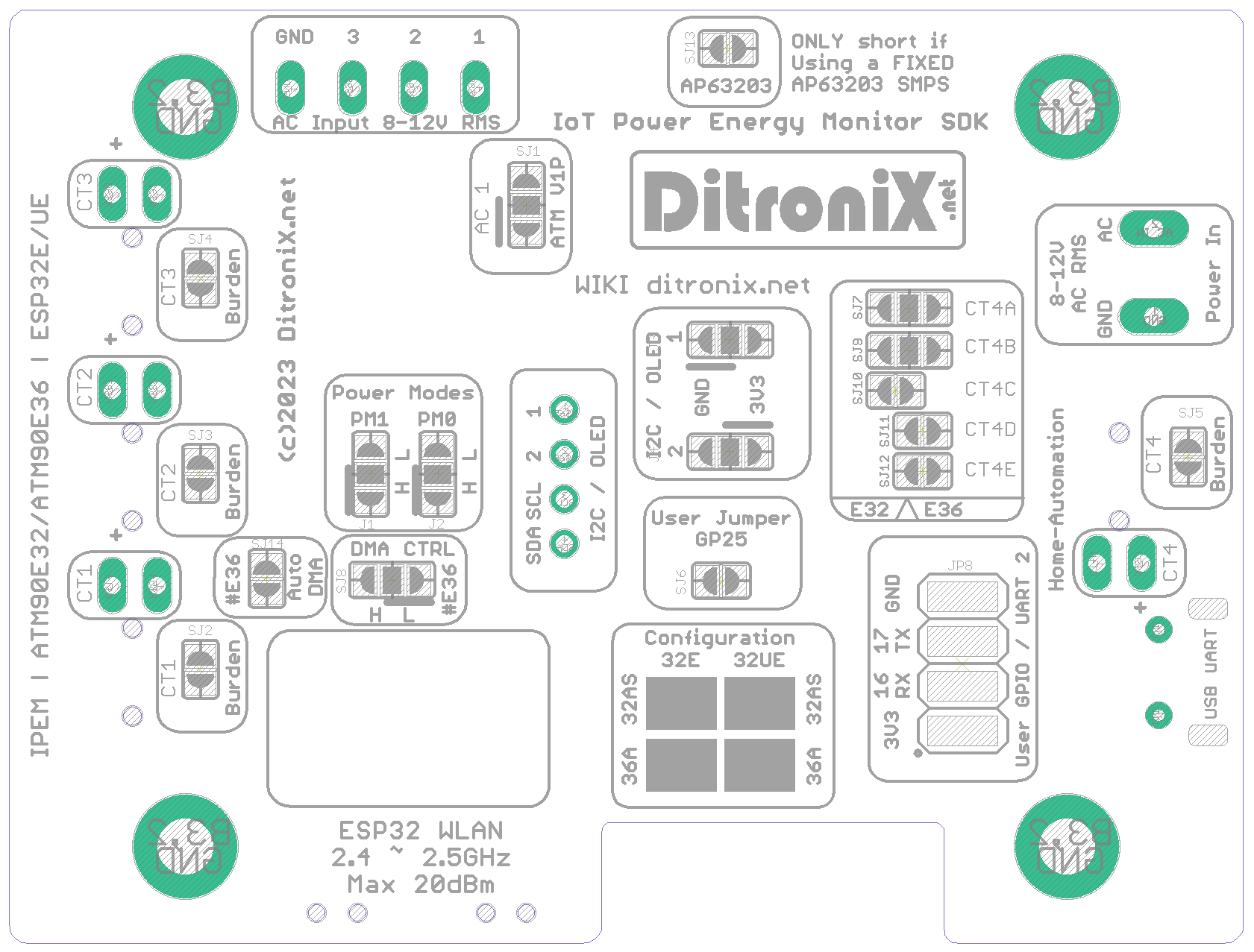 IPEM IoT Power Energy Monitor PCB Bottom- Solder Jumper Placement