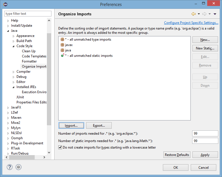 screenshot of Organize Imports menu in Eclipse