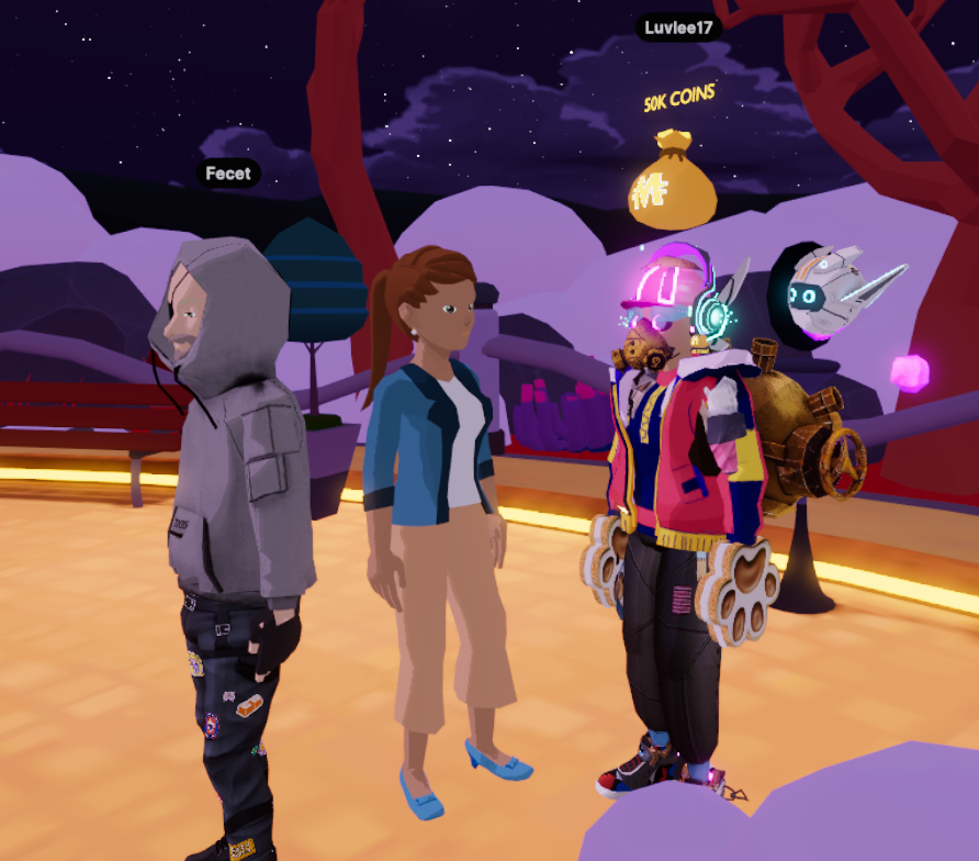 A new user making friends in Decentraland's Genesis Plaza.