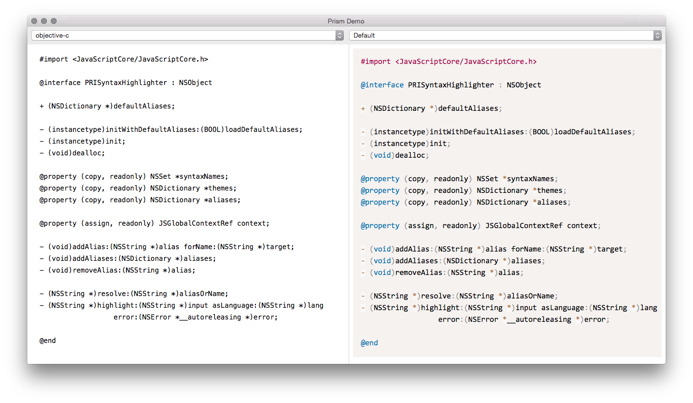 PrismDemo highlighting PRISyntaxHighlighter API