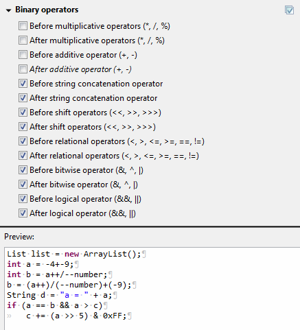 formatter spaces binary expressions