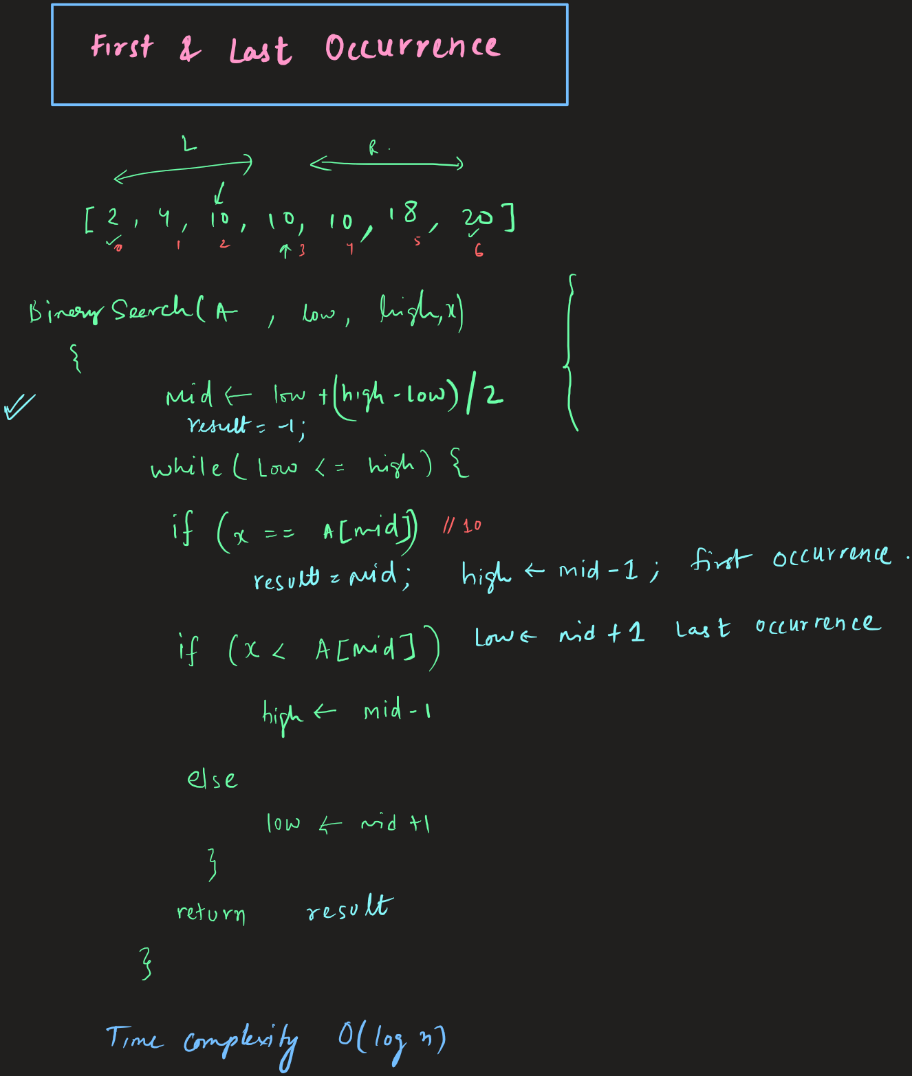 Finding first and last occurrence of a number in sorted array