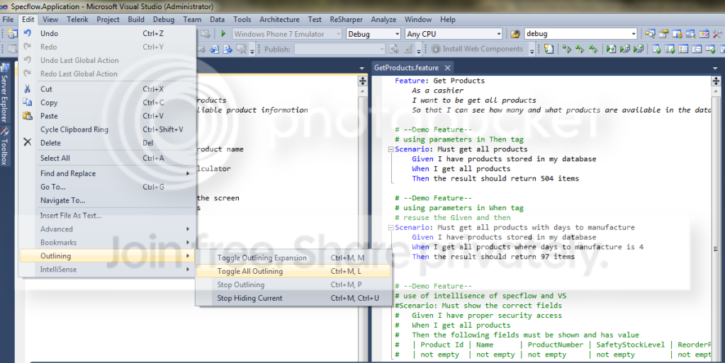 VS2010 Edit menu