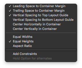 Constraints menu