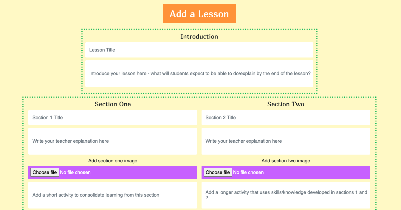 lesson add/edit form