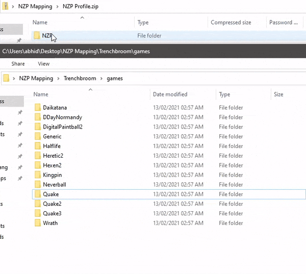 Copying the NZP TrenchBroom profile to the games folder