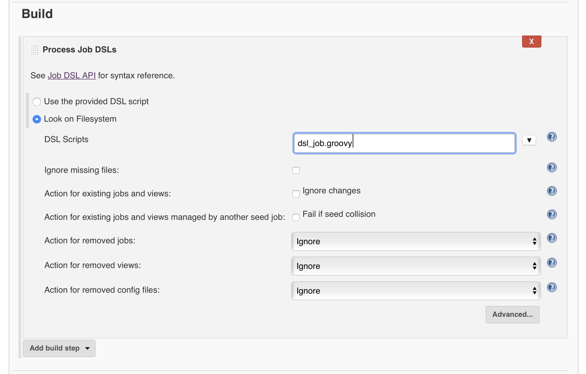 Build step Jenkins DSL job