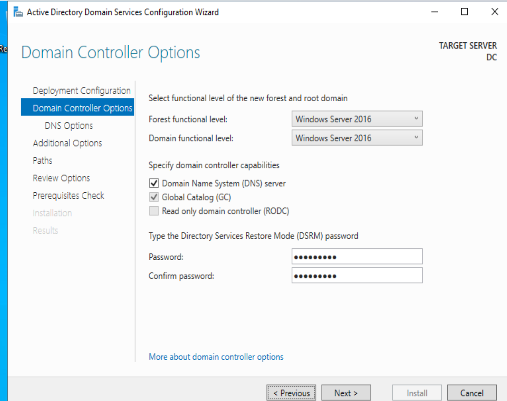 Creating a DC Password.