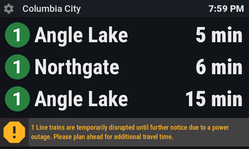 Arrivals board set to Columbia City with service disruption