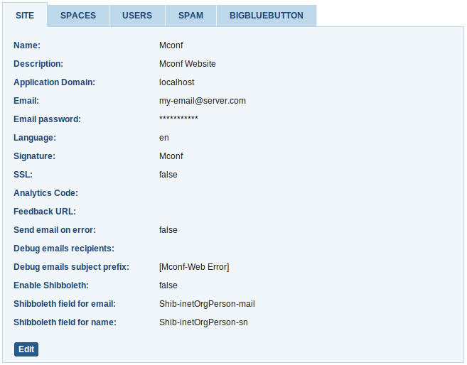 Website configuration page